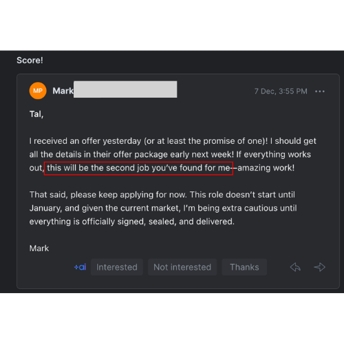 Client message — offer, raise, or inbox update