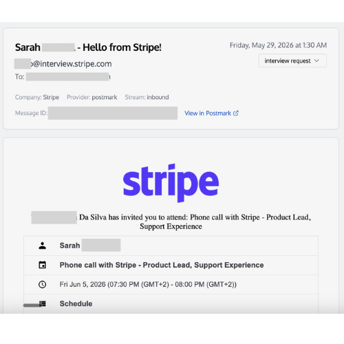 Interview or offer from Stripe