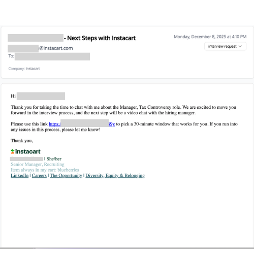 Interview or offer from Instacart