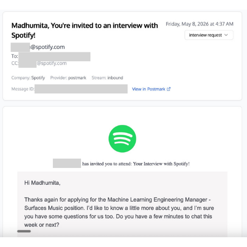 Interview or offer from Spotify